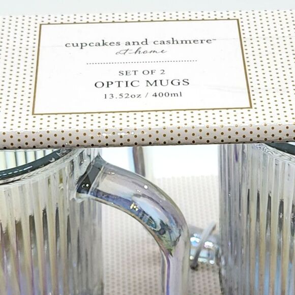 Cupcakes and Cashmere Set‎ of 2pc Iridescent Optic Glass Mugs 13.5oz Drinkware - Picture 2 of 8
